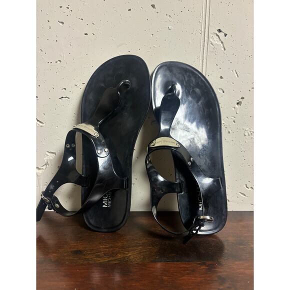 Michael Kors Black  Thong Sandals with Silver Logo Detail – Approx Size 7 DIRTY - Picture 1 of 5